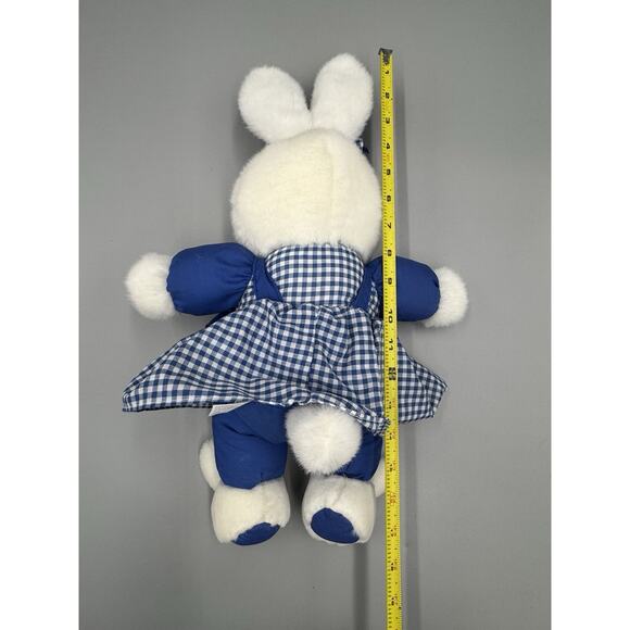 White & Blue Rabbit Plush 12” Stuffed Animal In Checkered Dress & Bunny Slippers - Picture 5 of 7